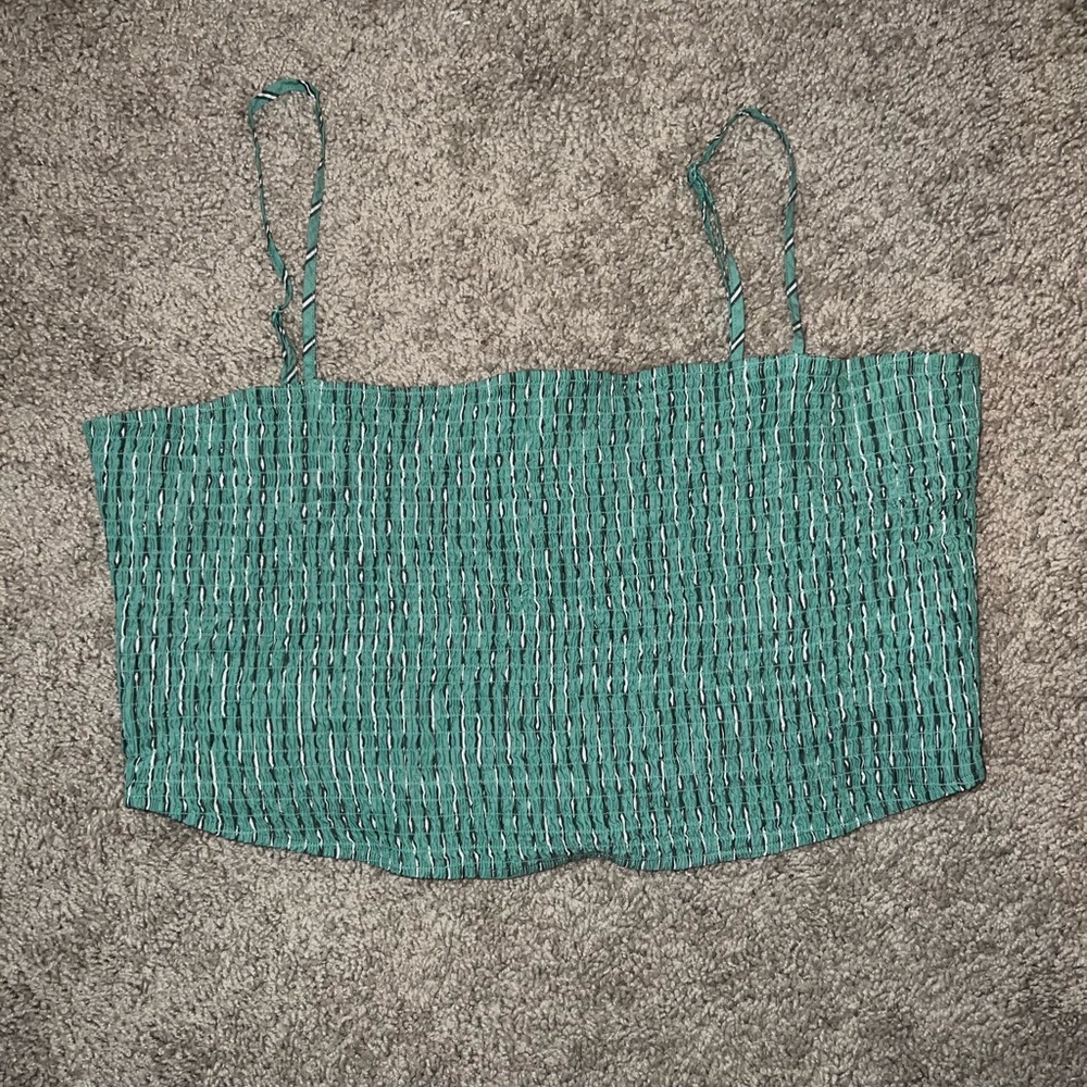 NWT American Eagle Outfitters Green Smocked Crop Cami, Button Shirt, and Shorts